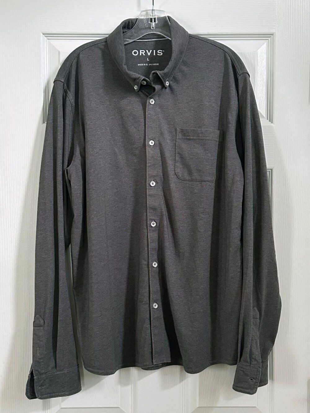 Orvis Knit Long Sleeve Button Down Shirt - Charcoal Gray - LARGE